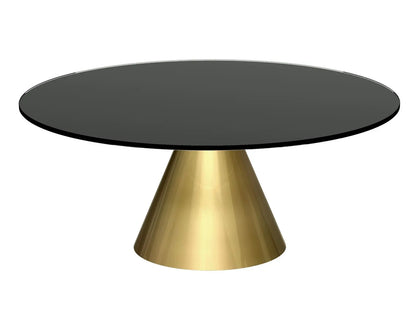 Small Circular Coffee Table Clear Glass Top & Brass Base